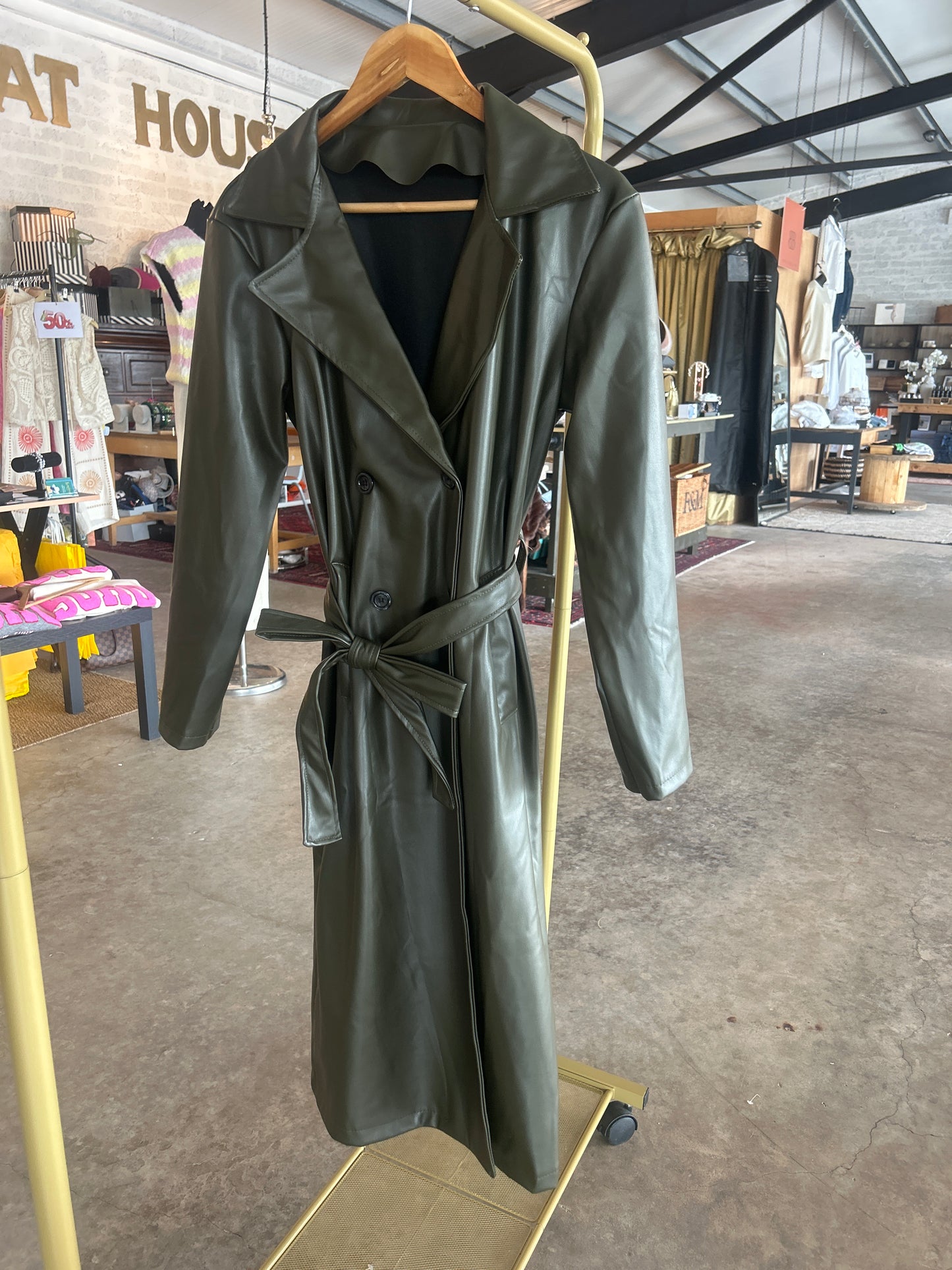 FAUX LEATHER KHAKI TRENCH