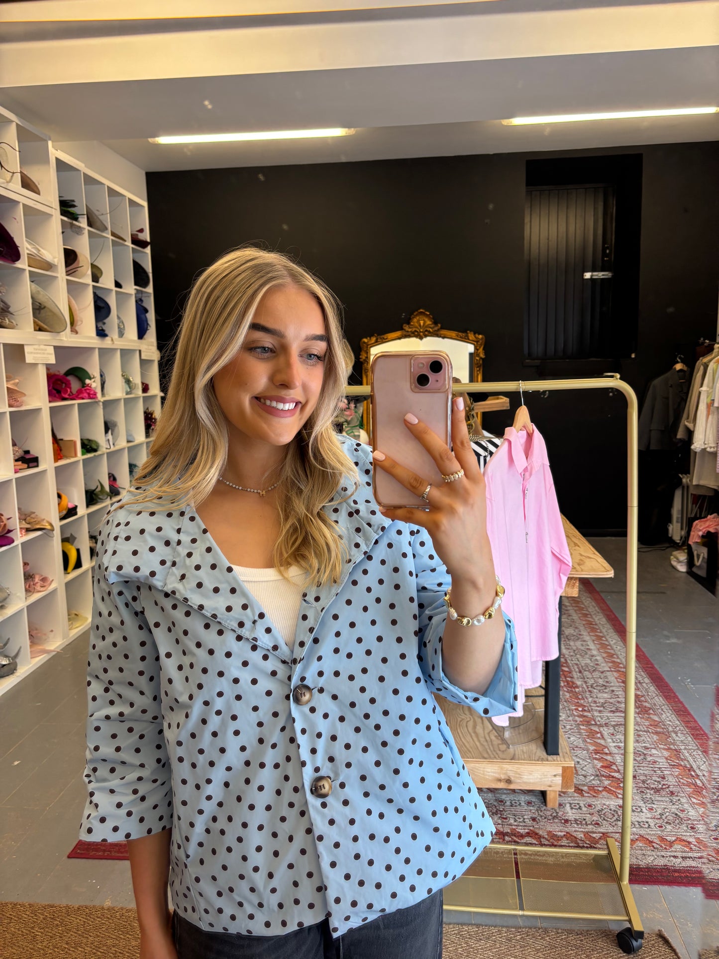 Powder Blue Polka Rain Mac