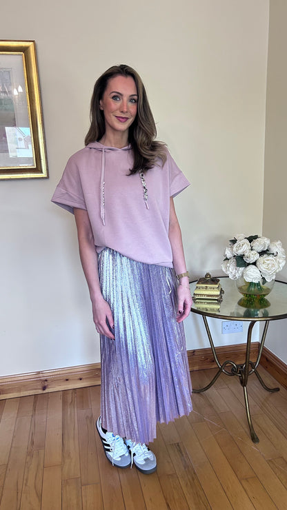 Lilac Satin Pleated Shimmer Skirt