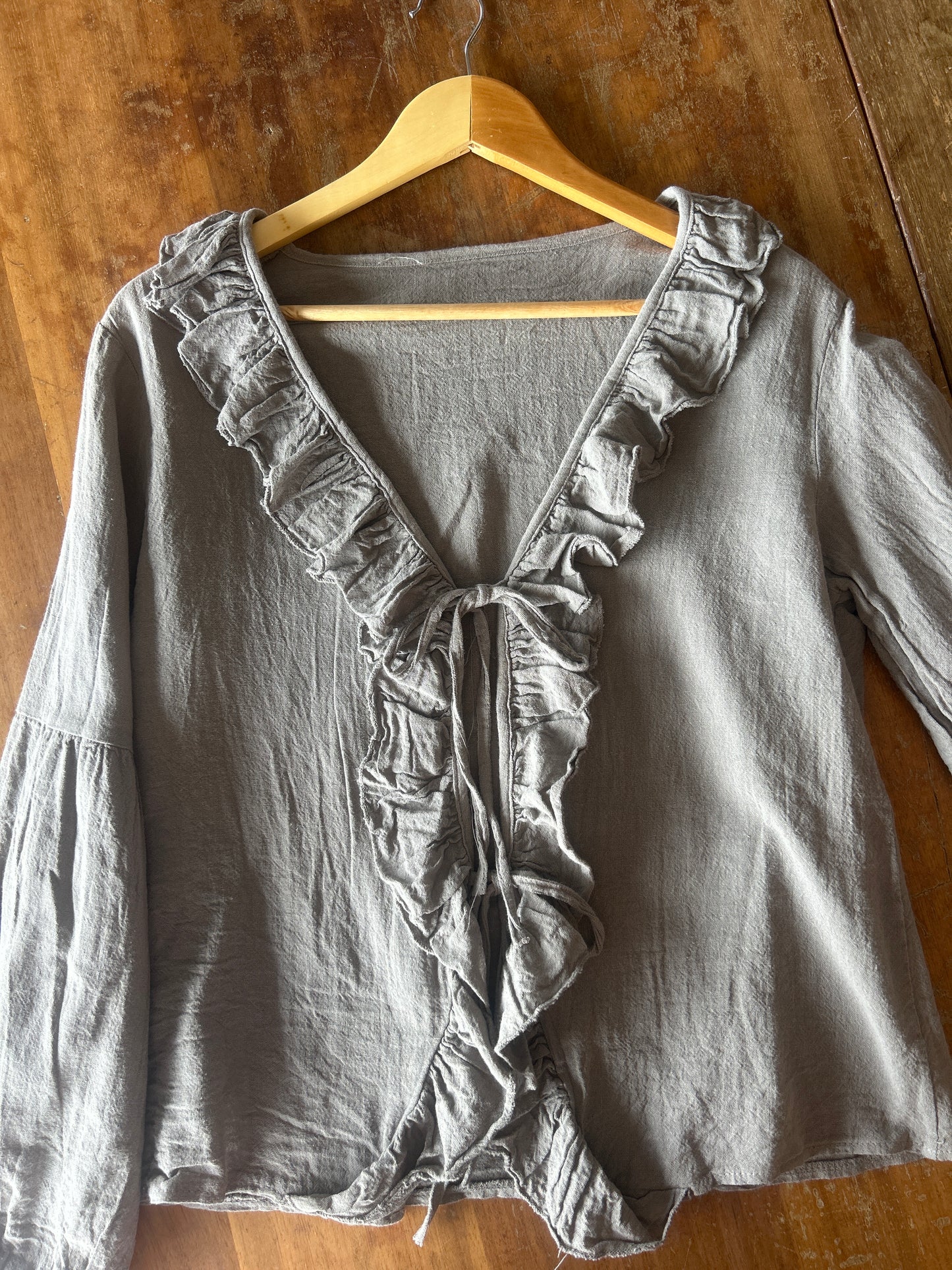 Champagne Ruffle Tie Blouse