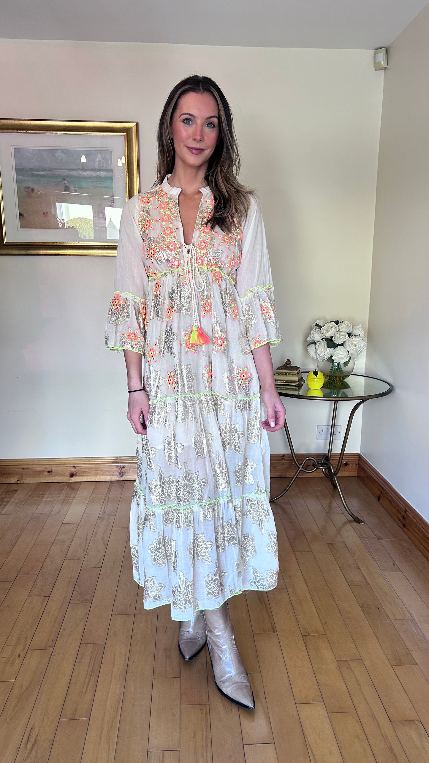 White Hand Embroidery Dress