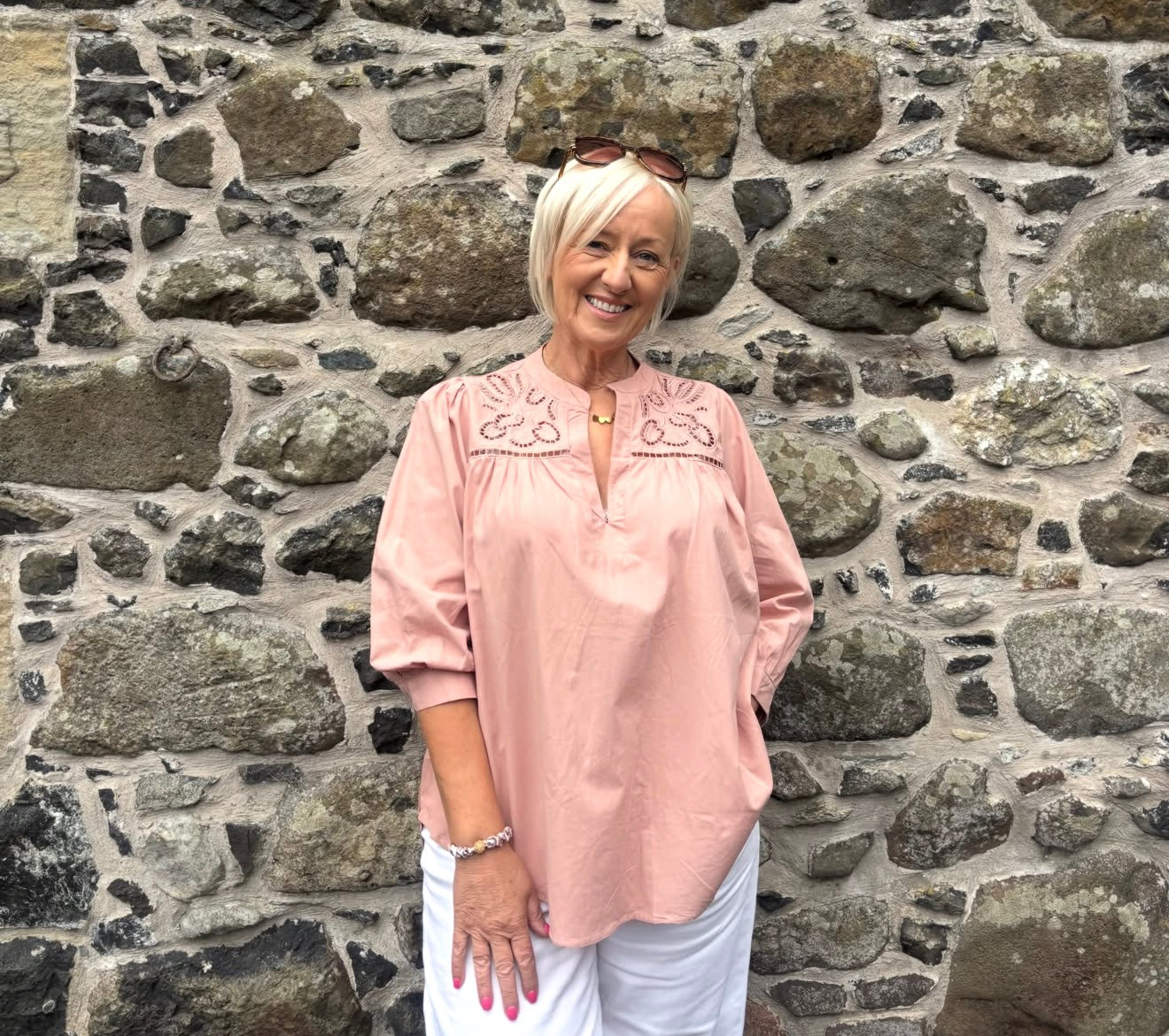 Blush Openwork Embroidery a blouse