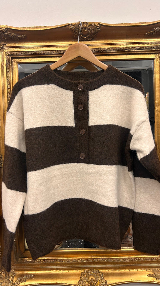 Brown & Cream Button Down Sweater