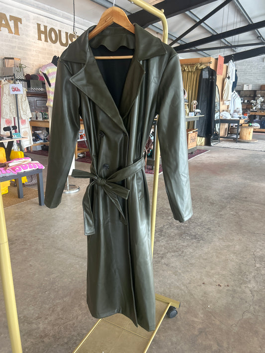 FAUX LEATHER KHAKI TRENCH