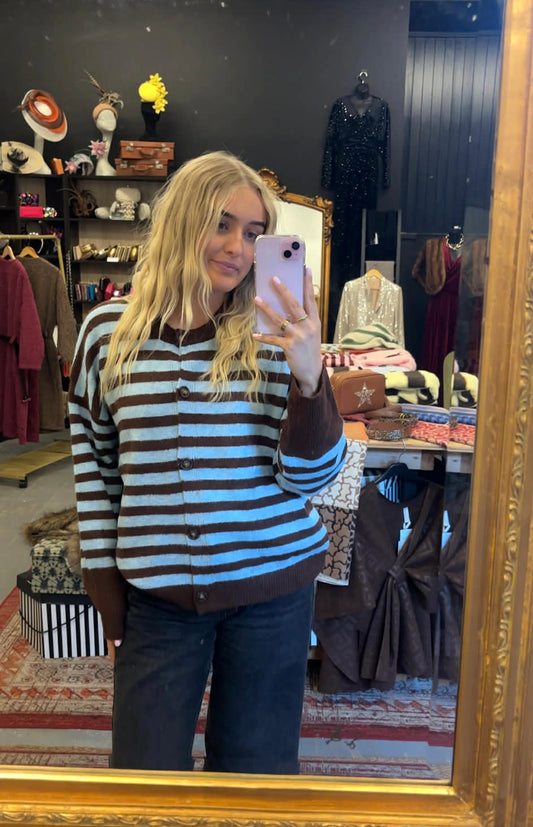 Brown & Blue Stripe Cardigan
