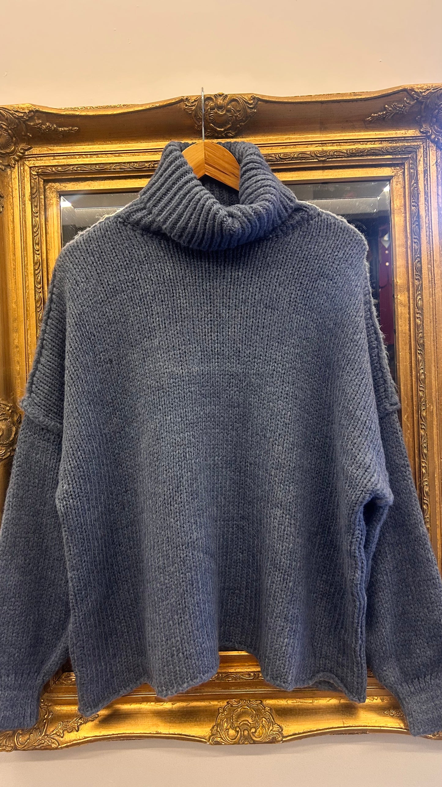Blue Roll Neck Sweater