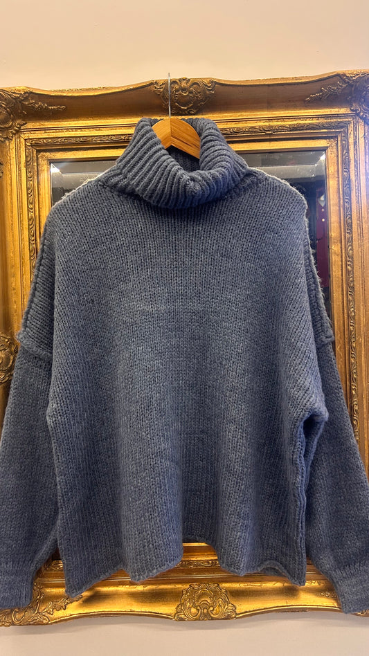 Blue Roll Neck Sweater