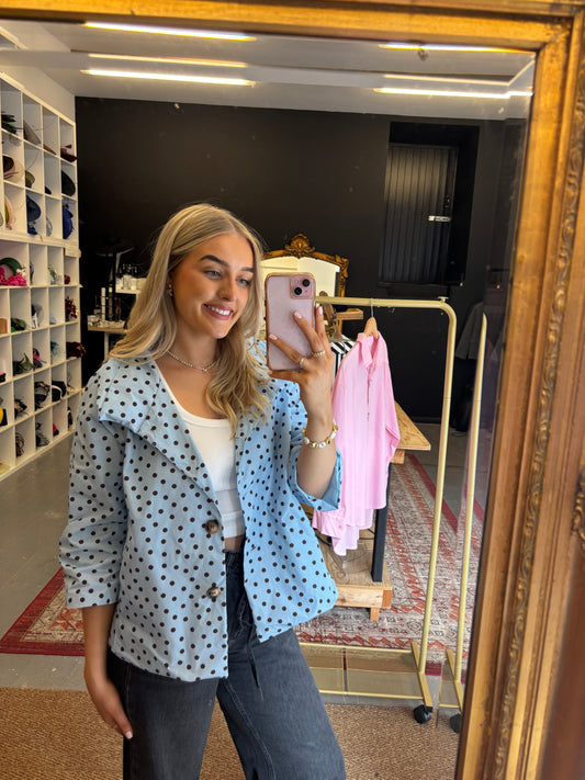 Powder Blue Polka Rain Mac