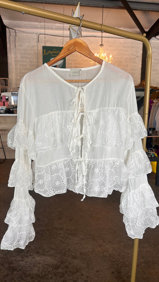 White Cotton Tie Blouse