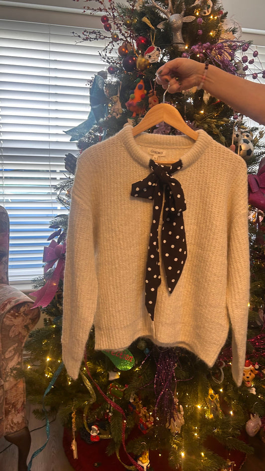 Cream Cardigan Polka Dot Tie