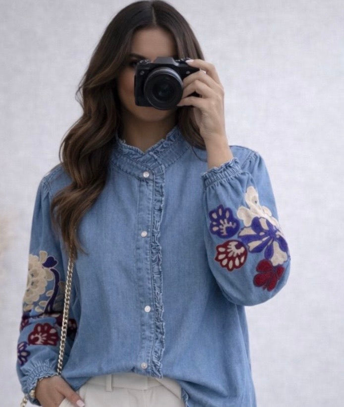 Embroidery Denim Blouse