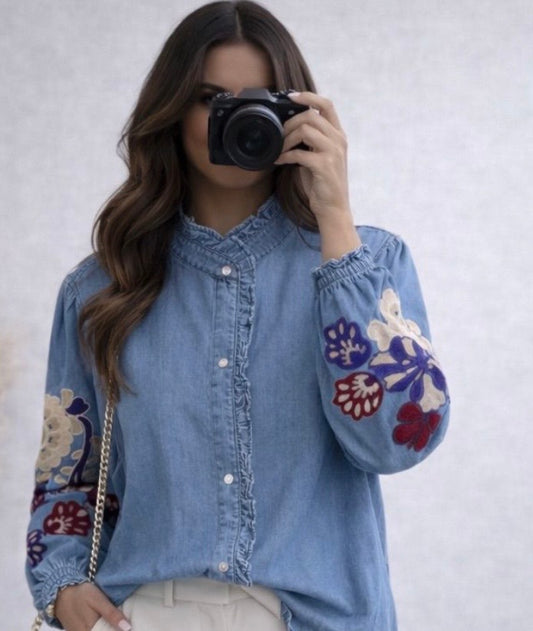 Embroidery Denim Blouse