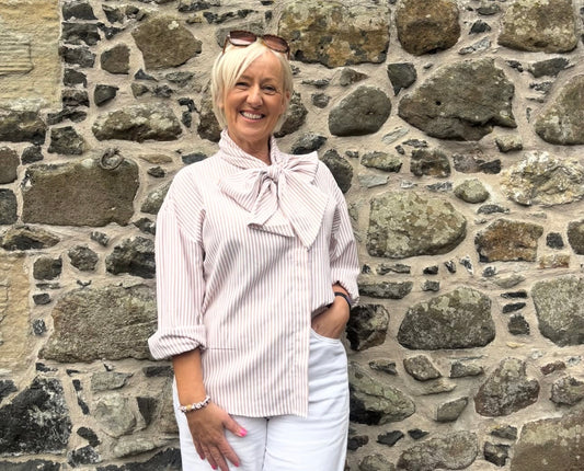 Side Bow and Button Stripe Blouse
