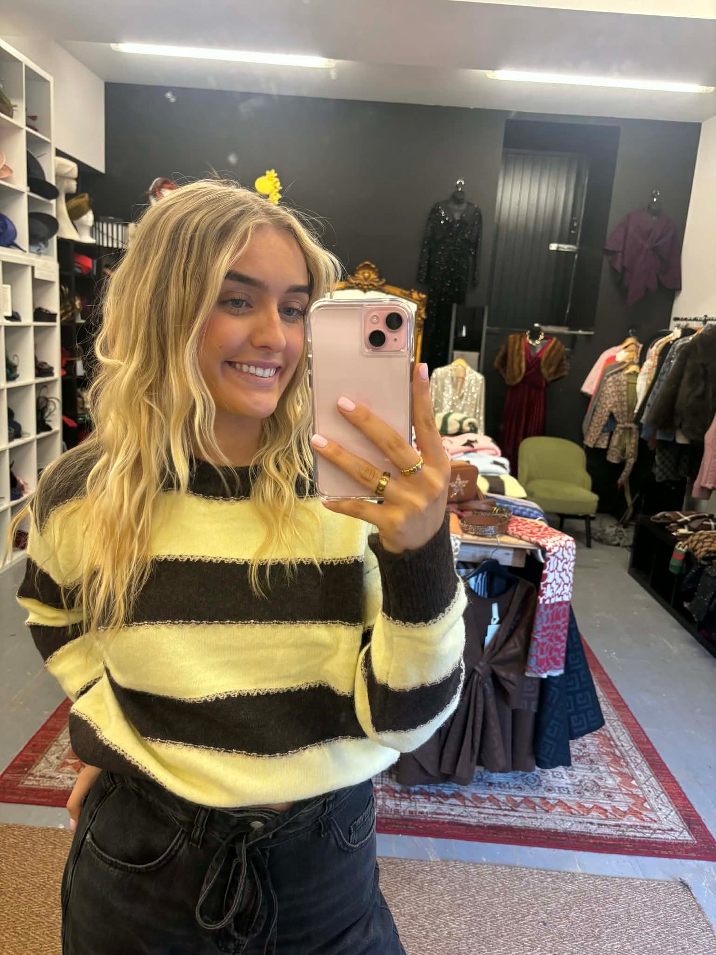 Yellow & Brown Sweater Sparkle Trim