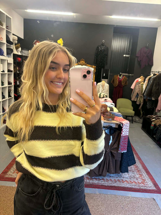 Yellow & Brown Sweater Sparkle Trim