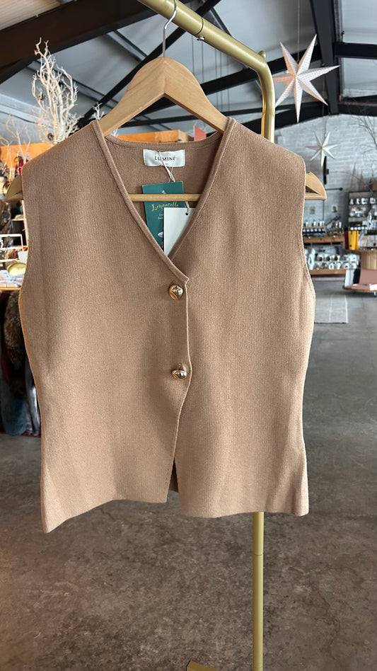 Camel Waistcoat Gold Button