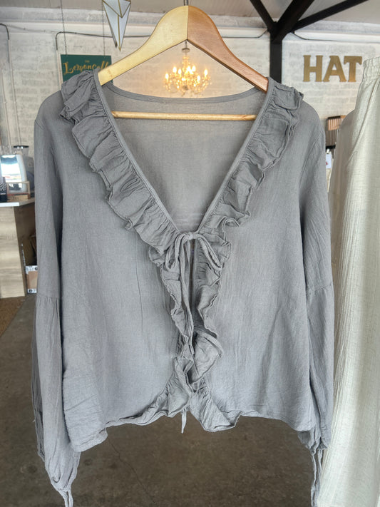 Champagne Ruffle Tie Blouse