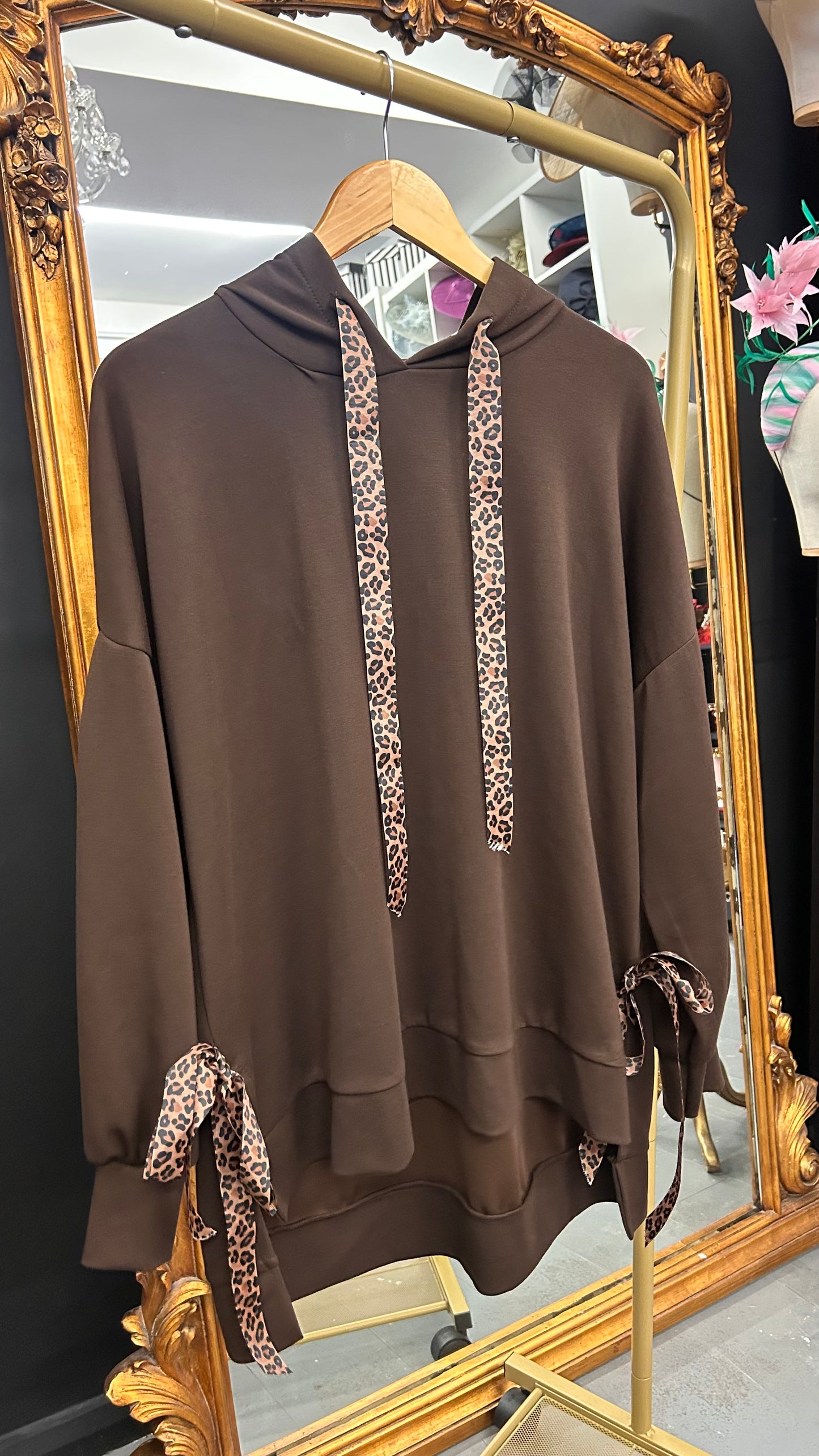 Chocolate Leopard Trim Hoodie