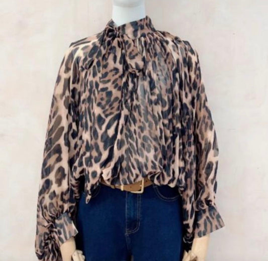 Leopard Bow Tie Blouse