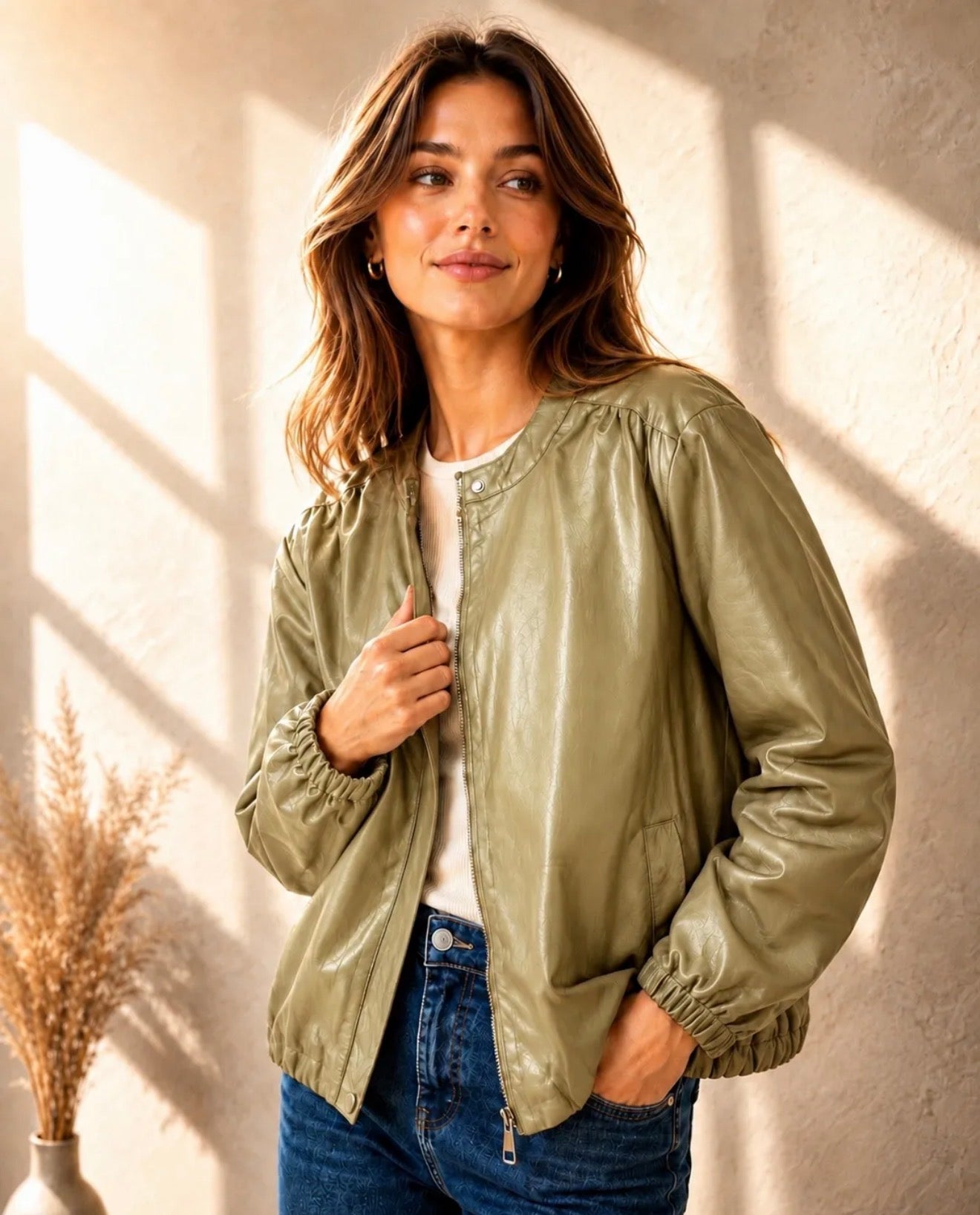 Leather Look Bomber Jacket