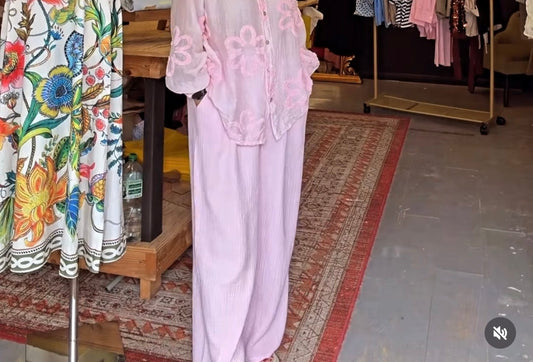 Pink Waffle Relaxed Trouser