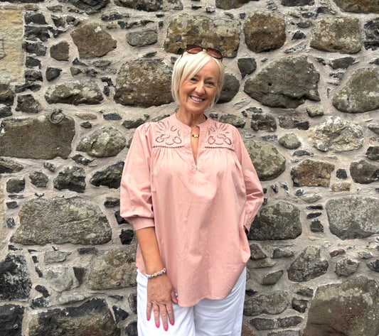 Blush Openwork Embroidery a blouse