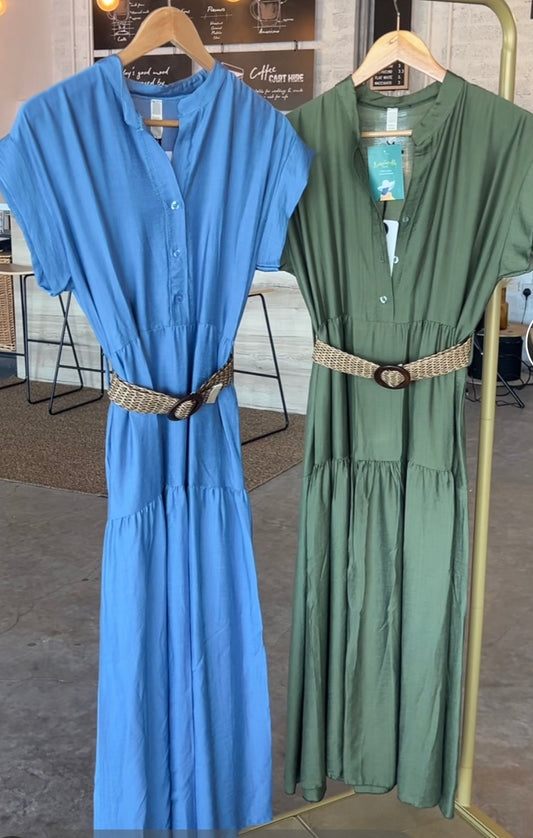 Woven Belt Tiered Shirt Dress