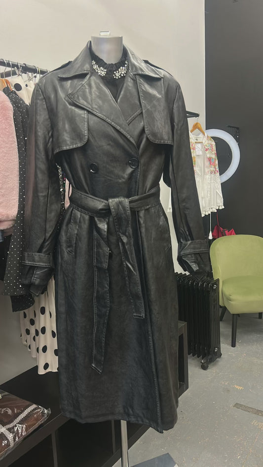 Faux Leather Vintage Look Trench